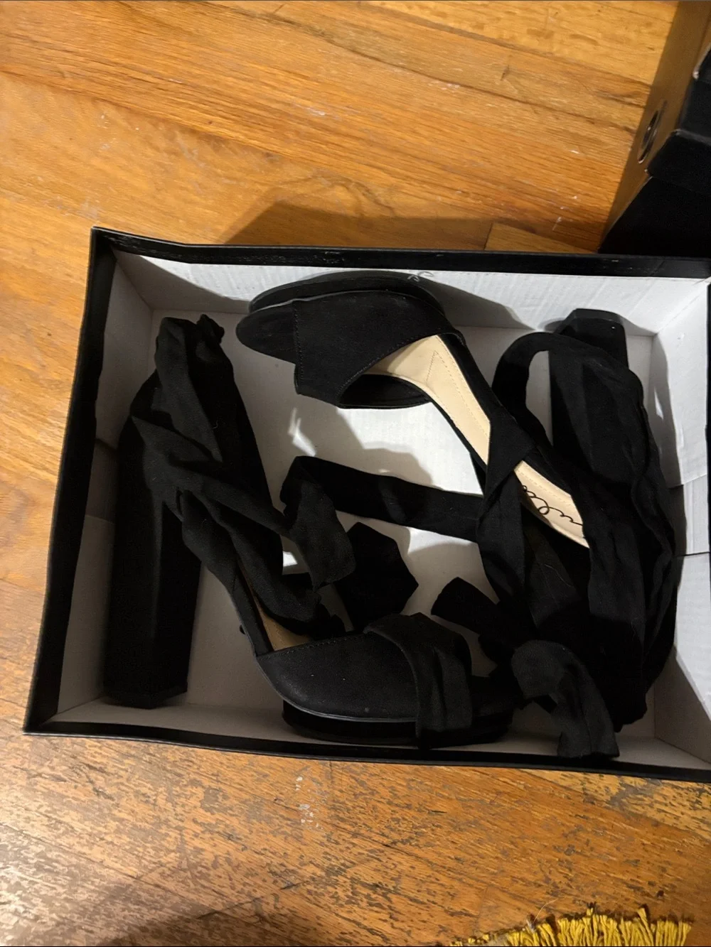 Black Lace-Up Block Heel Sandals - Women's Fashion -worn once